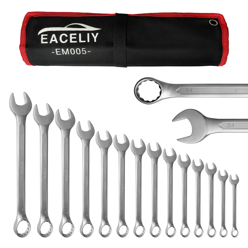 Clearance Sale 14pcs Combination Wrench Set - Chrome Vanadium Steel High Quality Heavy Duty Hardware Work Tools with Offset Handle, Organizer Bag for Mechanics