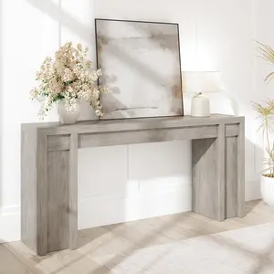 Garvee 70.9" Extra Long Narrow Console Table - Rustic Farmhouse Style Sofa Table for Entryway, Hallway, or Living Room with Thick Wood Construction and Grey Finish
