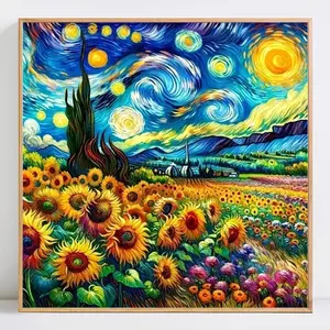 Starry Night Pattern DIY Diamond Arts Colorful Handicraft Painting Kit without Frame, Sunflower Pattern DIY Decorative Art Picture for Beginner