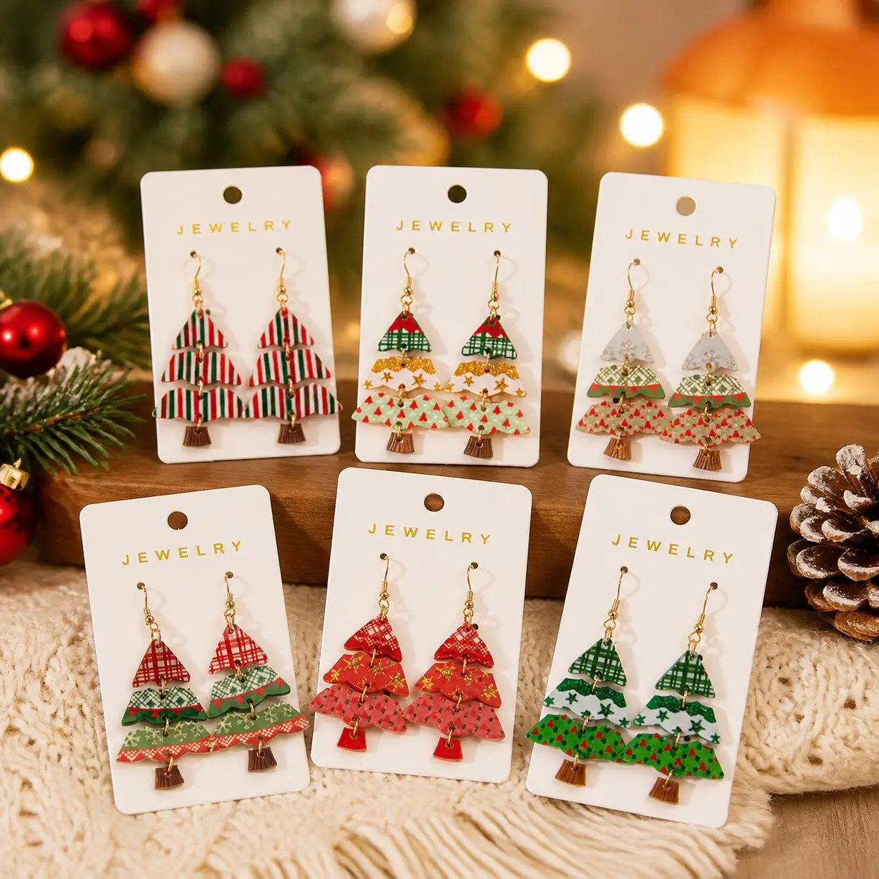 3 Pairs Mix Christmas Tree Earrings - Festive Holiday Jewelry for Women, Available in Multiple Colors and Designs, Perfect for Gift-Giving and Special Occasions