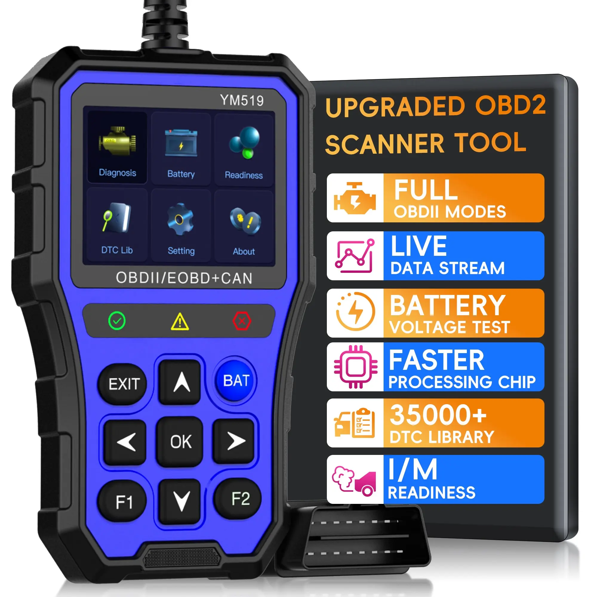 OBD2 Scanner Diagnostic Tool, Automotive Scan Tool, Car Code Reader with Battery Tester, Check Engine Code Reader with Reset OBDII, Real-Time Date, DTC Lookup, Scan Tool for All OBDII Protocol Cars Since 1996