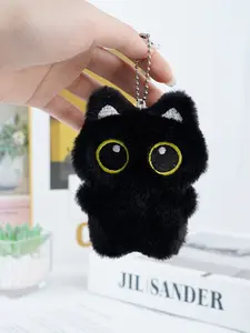 Black Cat Bag Charm - Cute Cartoon Keychain for bags with Big Eyes, Purrfect Gift for Cat Lovers! Backpack/Purse Decor
