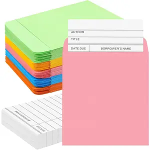 200 Pcs Library Pocket Envelopes and Books Cards Include 100 Self Adhesive Pocket Envelopes and 100 Check out Cards Library Supplies(Colorful Envelop, White Card)