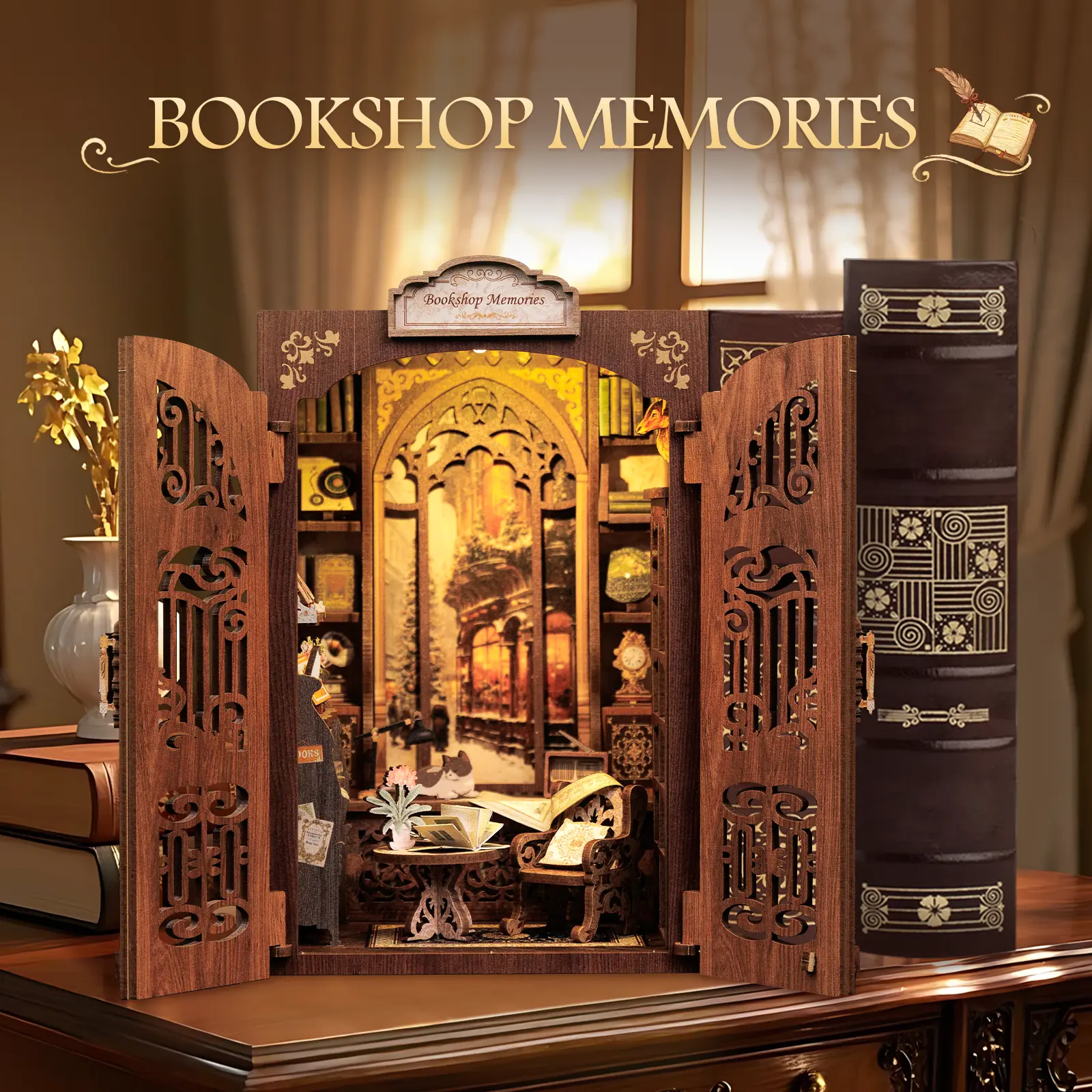 CUTEBEE Bookshop Memories DIY Wooden House Kit Adults - Unisex Valentine's Day Gift, 137 Components, Color Manual, Step-by-Step Beginner Instructions, Vibrant Corner Decor, Great Gift for Special Days for Loved Ones