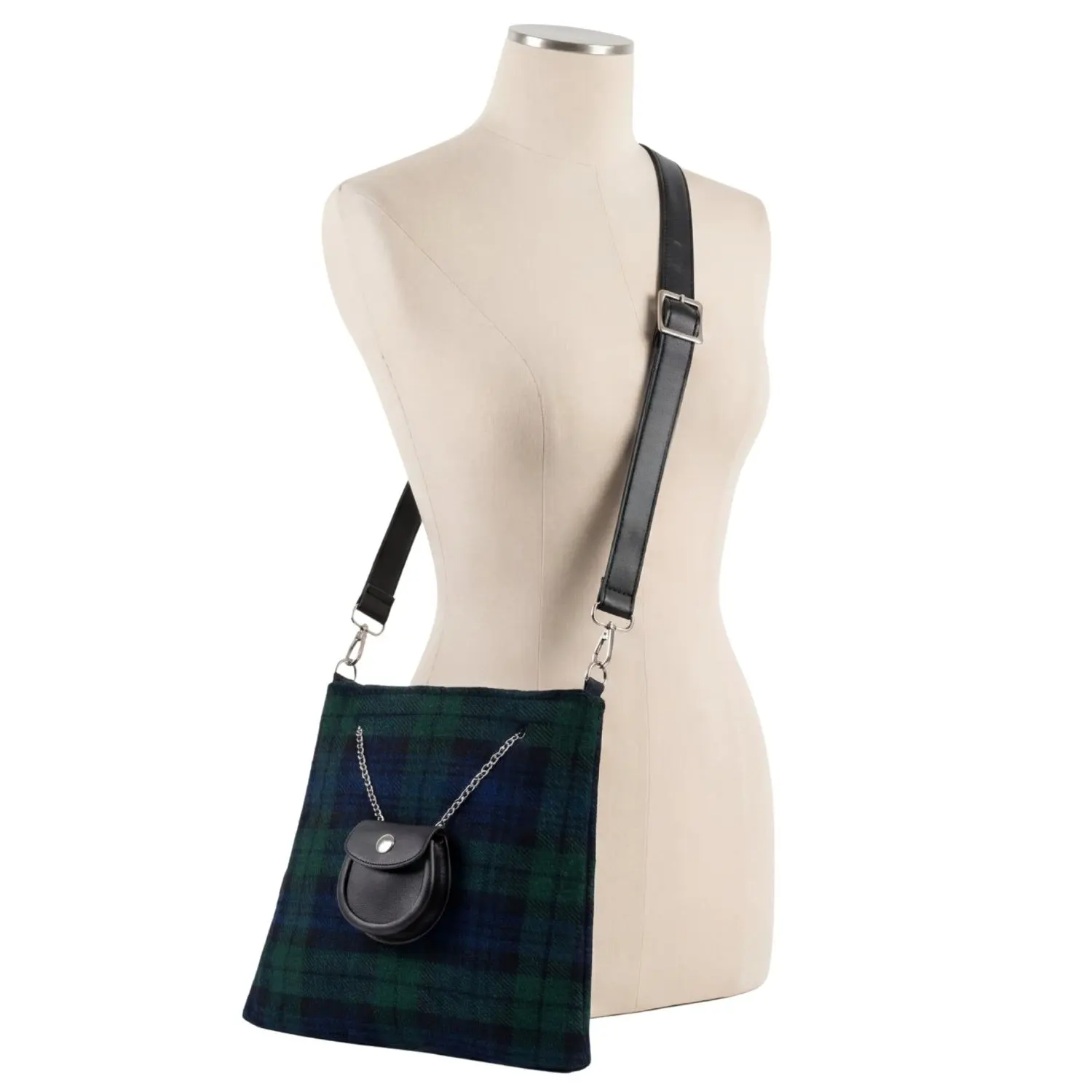Women's Black Watch Tartan Pattern Crossbody Purse, Stylish Purses Crossbody Bag for Daily Use
