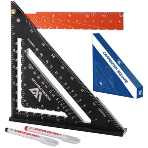 Woodventor Folding Carpenter Square, 7-Inch Aluminum Speed Square with Precise Laser Scales, Multi-Functional Triangle Ruler for Woodworking, Carpentry & DIY Projects