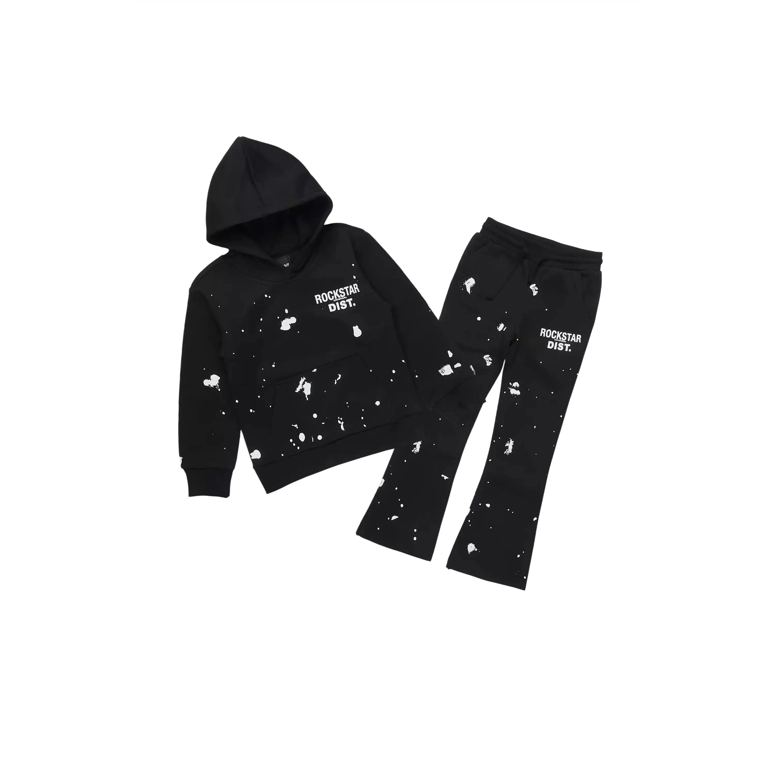 Girls Hadley Black Hoodie Stacked Flare Track Set