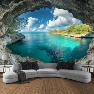 1 piece oversized beach canvas, polyester textile wall hanging, suitable for living rooms, indoor sea view sky art decorative bristle cloth, no electricity required, Tapestry Wall Mural