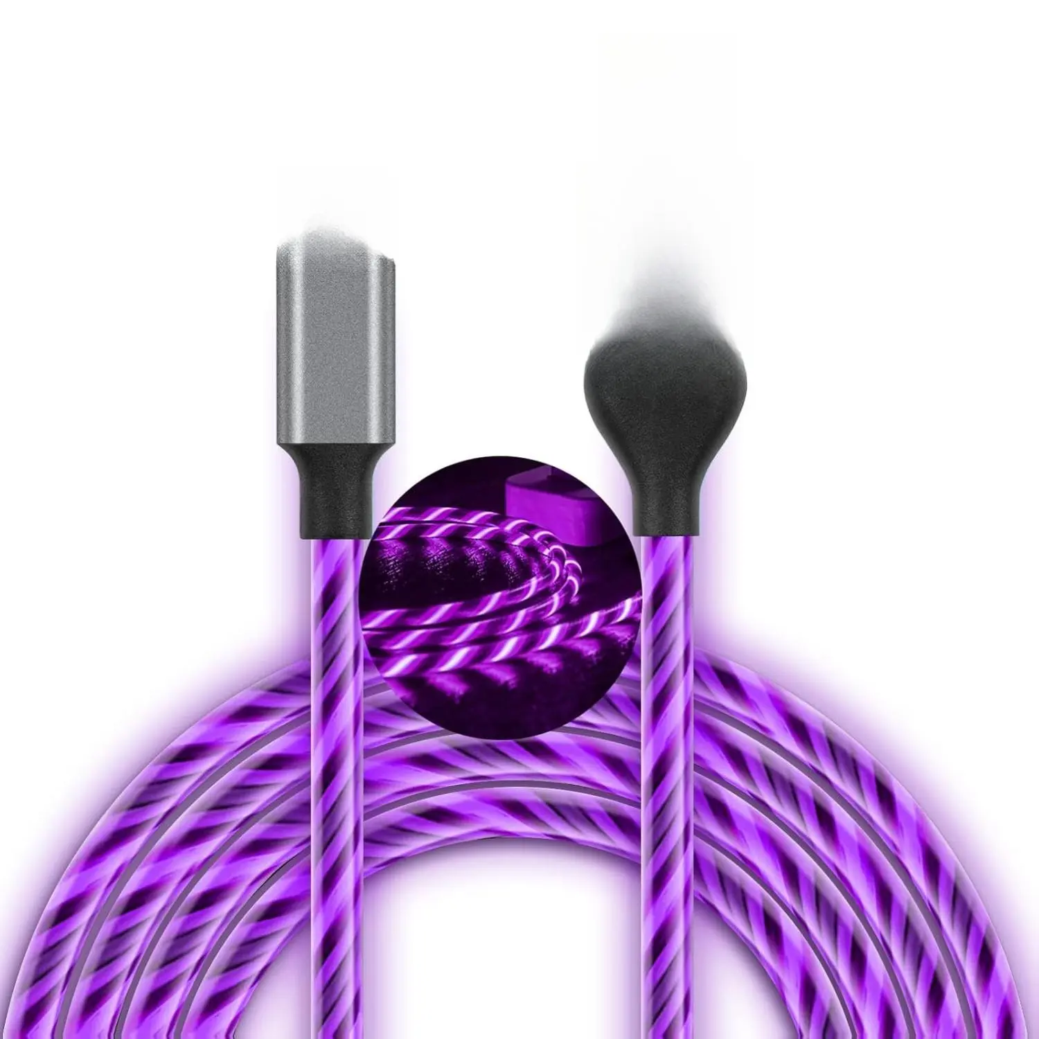 USB C Cable, 6ft Light up Type C Charger Fast Charging Led USB Type C Cord Compatible with iPhone 15,Samsung Galaxy S10 S9 S8 Plus, Note 10 9 8, LG V50 V40 G8 G7 (Purple) Alloy Aluminium