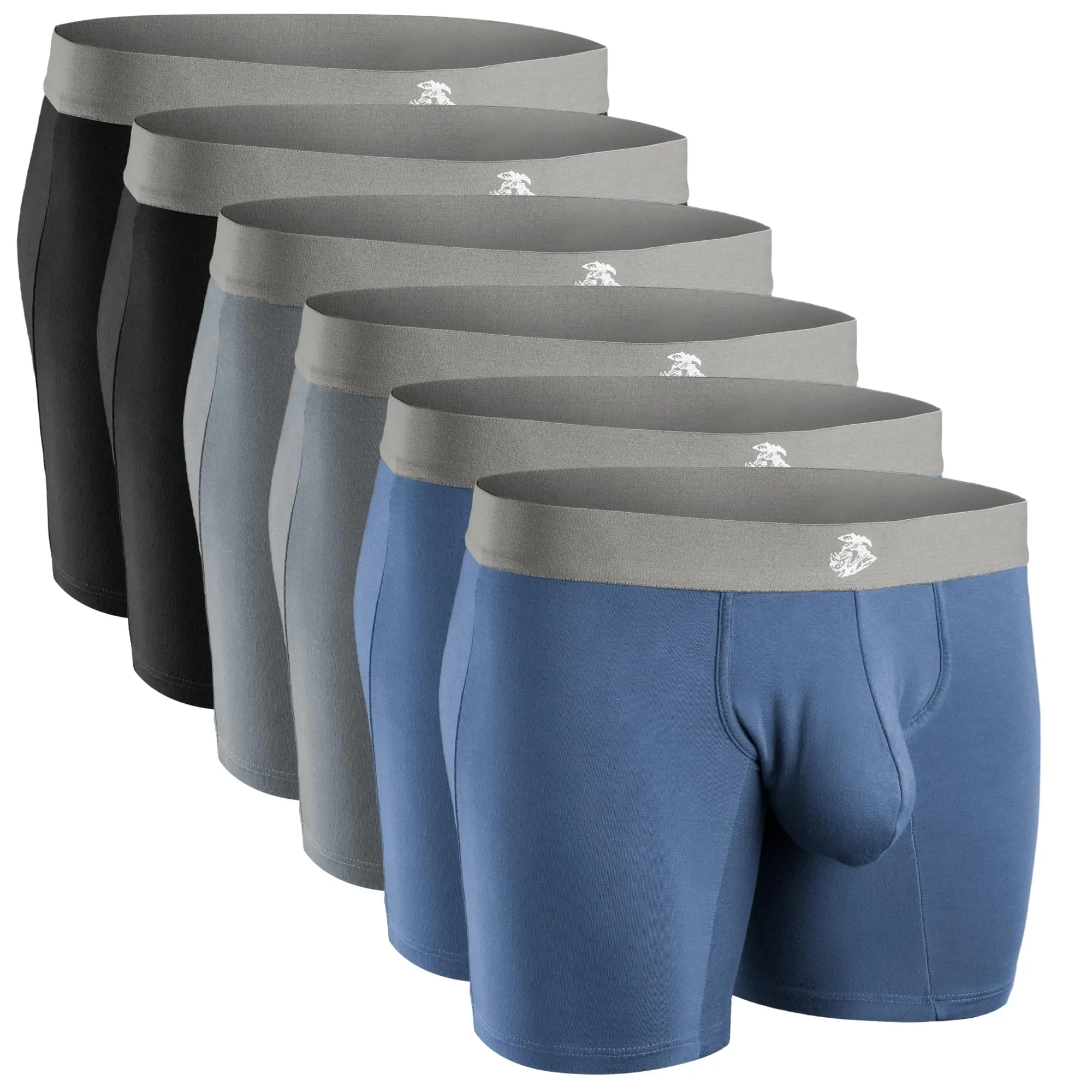 Men's 7in No Fly Modal Boxer Briefs 6pk (Black/Dark Gray/Navy) - Chafe Free, Soft Comfy, Stretch, Breathable Plain Spandex Fabric, Cool All-Day Wear, Flexible Support, Desk & Court Use, Chafe Free Men's Boxer Briefs