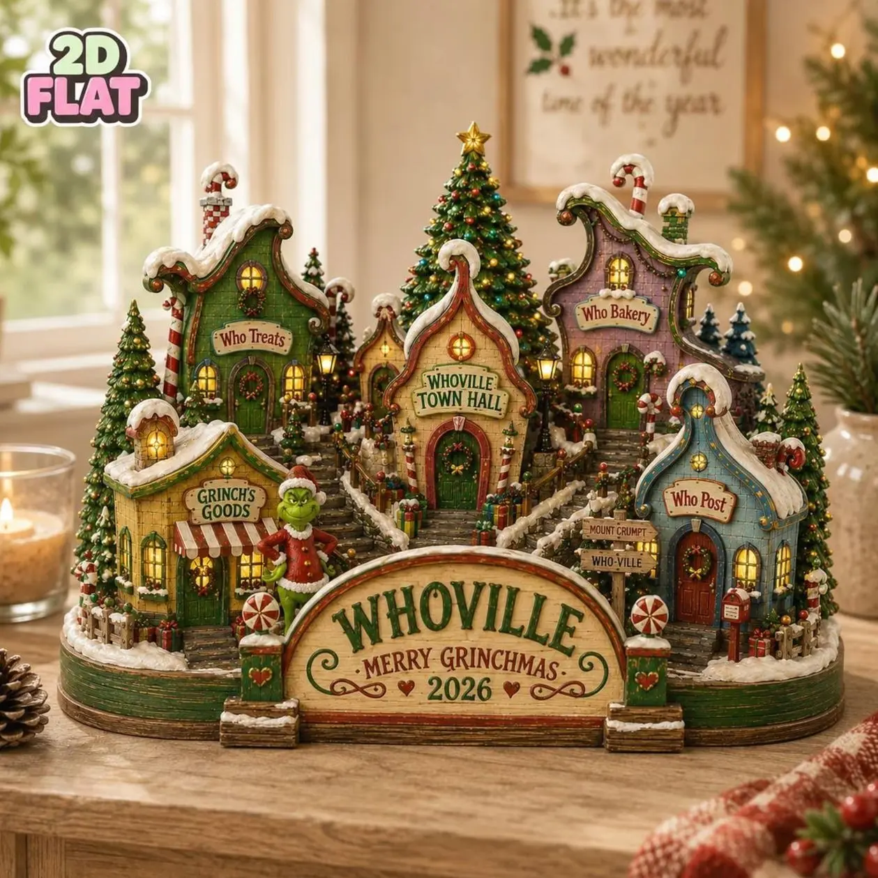 Grinch Whoville Christmas Village Decor, Merry Grinchmas Wooden Block Decor, Christmas Gift