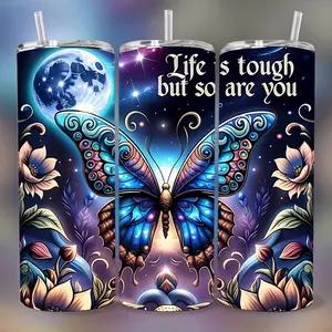 3D Butterfly with quote 20 oz Tumbler - BPA Free, stainless steel, Leak proof, durable, with clear lid