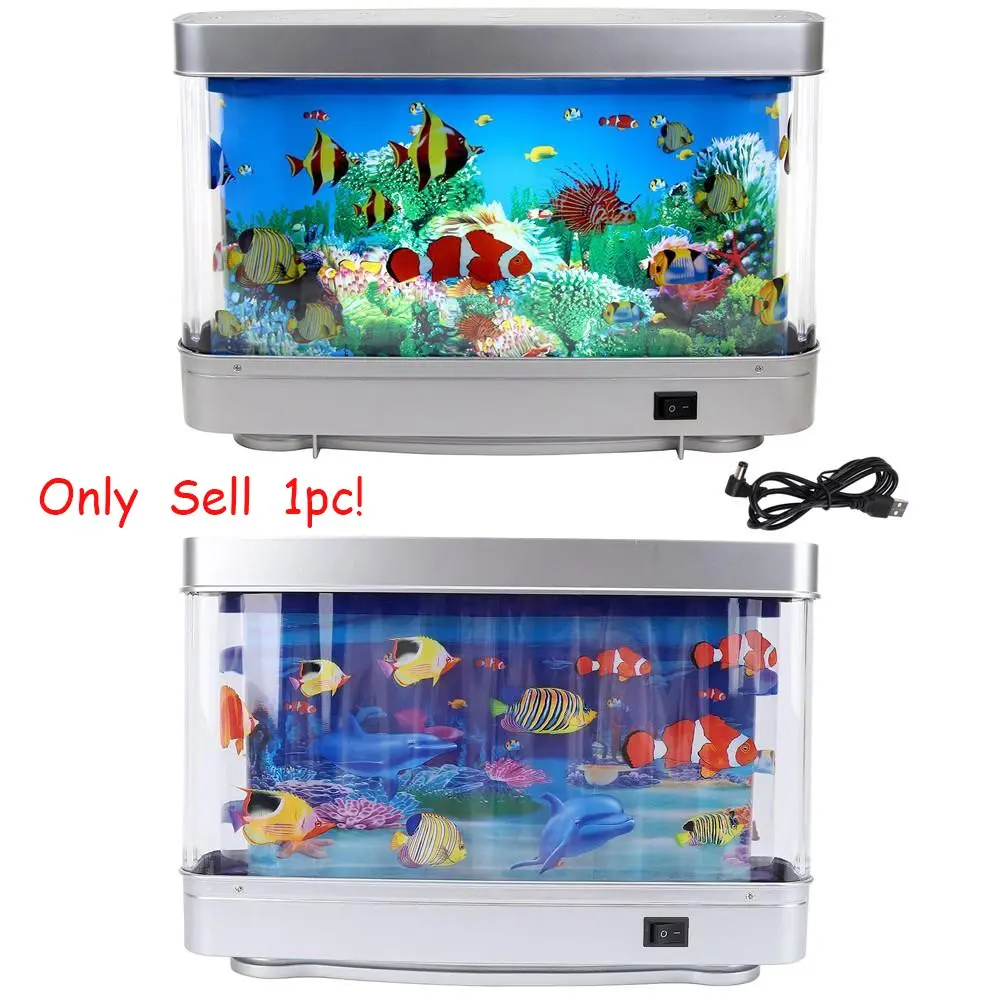 Adjustable LED Aquarium Light with Fish Shadows, Aquarium Sensory Lamp, Fish tank lamp, with Wall Shelf Display, Ocean Scene Decor Lamp for Home & Office, Aquarium Decor, Oceanthemed Lighting, Switch Control Lighting