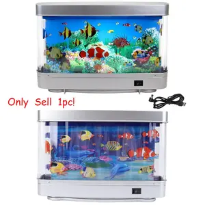 Adjustable LED Aquarium Light with Fish Shadows, Aquarium Sensory Lamp, Fish tank lamp, with Wall Shelf Display, Ocean Scene Decor Lamp for Home & Office, Aquarium Decor, Oceanthemed Lighting, Switch Control Lighting