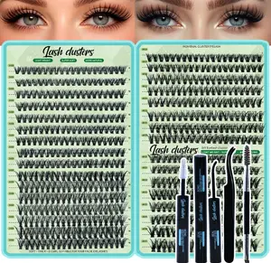 Lash Clusters Kit 640pcs Eyelash Cluster Extensions 30D+40D Curl Individual False Eyelashes Natural Fluffy Mink Lash Clusters Extension Kit (9-16mm with Lash Bond&Seal,Brush,Tweezers)