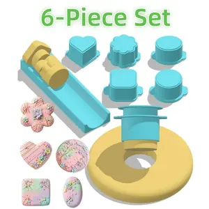6 PCS Cake Pop Mold Set with 7.87-inch Tray, Heart Square Cloud Oval Round Cake Pop Cutter and Pusher, Baking Molds for Home Baking, Birthday Parties, Wedding Desserts