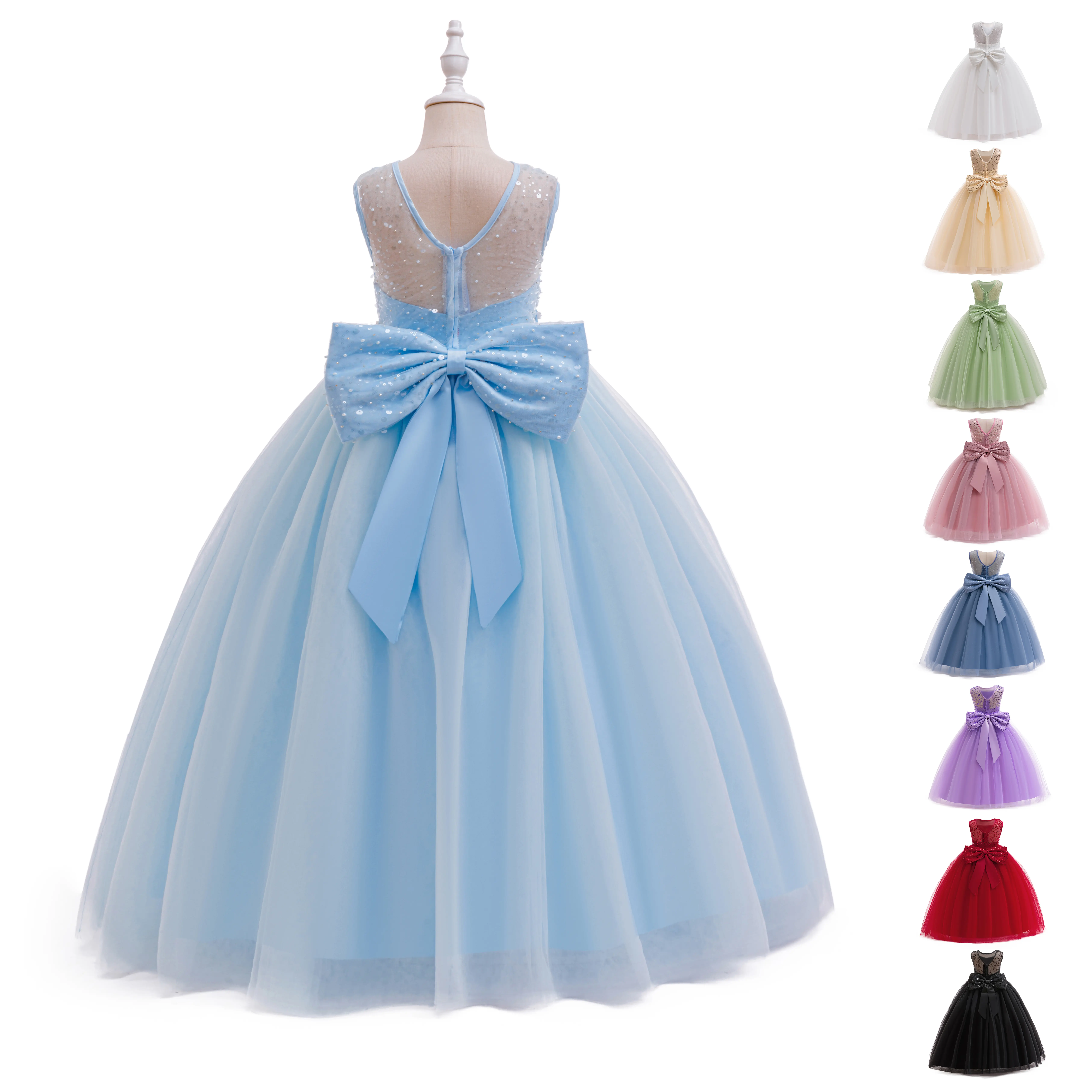 Girls Sequin Tulle Dress Formal Pageant Sparkly Birthday Party Wedding Guest Ball Gown Dresses with Bow Little Girl Dress Tutu Dress