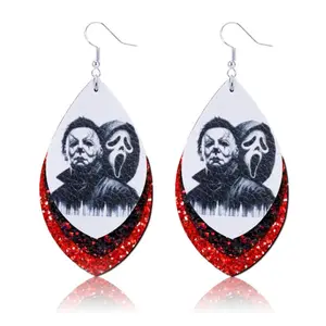 Michael Myers Earrings, S925 Horror Movie earrings Lightweight Leather Halloween Earrings for Women, Nightmare Before Christmas Earrings Cosplay for Halloween Costume