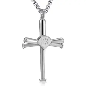 Baseball Cross Pendant Necklace with Number for Men Athletes Stainless Steel Cross Chain for Boys Sports Jewelry"]
