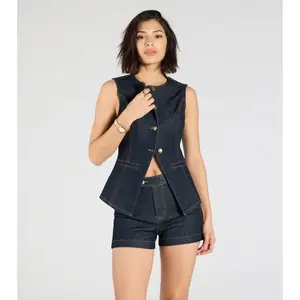 Exceptional Poise Sleeveless Button Denim Vest