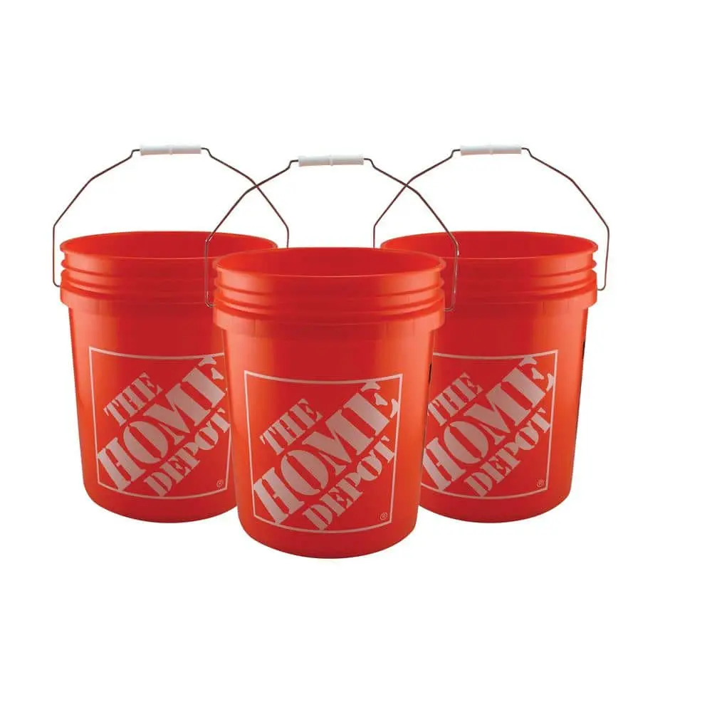 5gal Plastic-Steel Multifunctional Handle Bucket with Lid (3-Pack, Home Depot Logo, 10.185 in. Bottom Diameter) for Home Supplies, Mixing Paint, Washing Cars