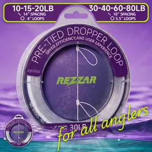 REZZAR Fishing Rig Pre-Tied Dropper Loop Spool for Pier Boat Surf - Dropper Loop Design for Bottom Fishing - 14"/18" Spacing - 10LB-80LB