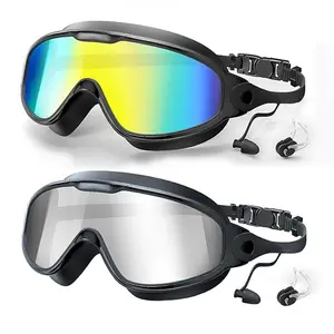 Swimming Goggles with Earplugs & Nose Clip, 2pcs Adjustable Anti Fog Swimming Goggles, Professional Swimming Accessories for Women & Men