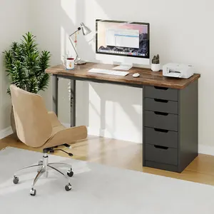 47'' Computer Desk with Drawers, Office Desk with 5 Drawers, Modern Simple Study Table with Storage & Sturdy Metal Legs, Office Table for Small Spaces, Apartments, Dorms