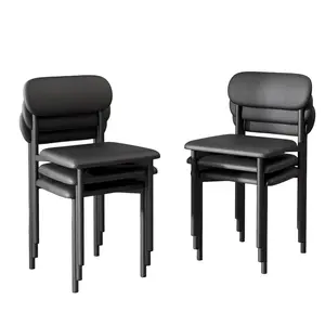 Anchorhome 6 Pack Waiting Room Chairs, Stackable Conference Chairs with Metal Frame, Faux Leather, Guest Reception Chairs Set for Office, Reception Room - Black