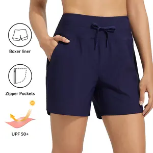 baleaf Women's 5" Swim Board Shorts High Waisted Quick Dry UPF 50+ Swimsuit Swimming Bottoms with Boxer Liner Zipper Pockets