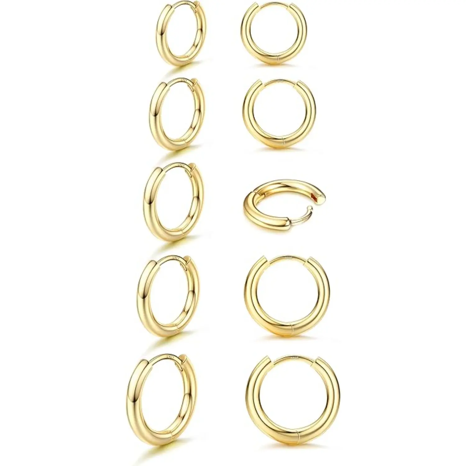 BESTEEL 5 Pairs Small Sterling Silver Hoop Earrings Set for Women Lightweight Tiny Huggie Hoops Silver Mini Cartilage Earrings Pack Hypoallergenic Ear Piercing