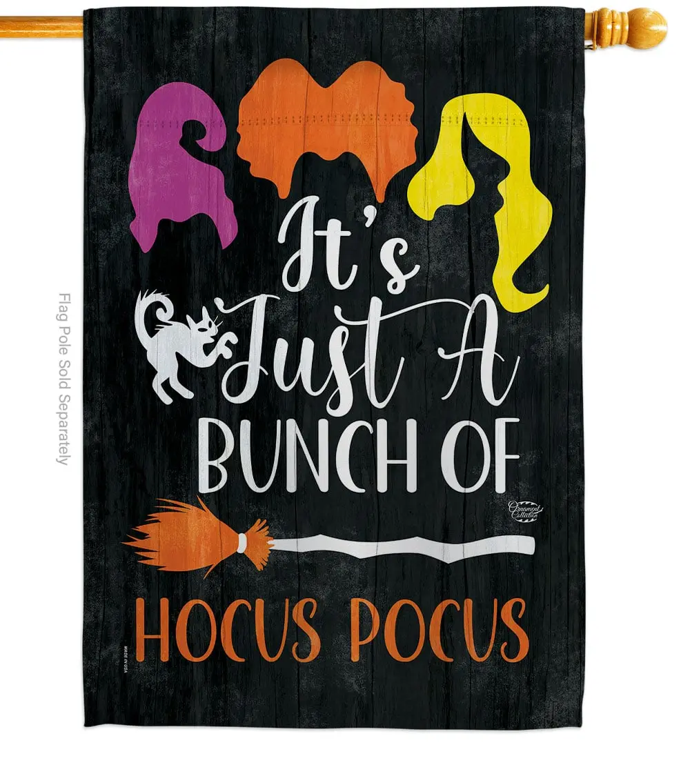 H190179-BO Falltime Halloween Hocus Pocus House Vertical Flag, 28x40 in Hanging Banner, Festive Print Decoration for Home