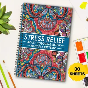 1pc mandala pattern adult coloring book, adult mandala coloring book, spiral bound adult coloring book, A5 size, single sided printing, adult coloring book, doodle books, suitable for women and men, relaxing adult coloring book