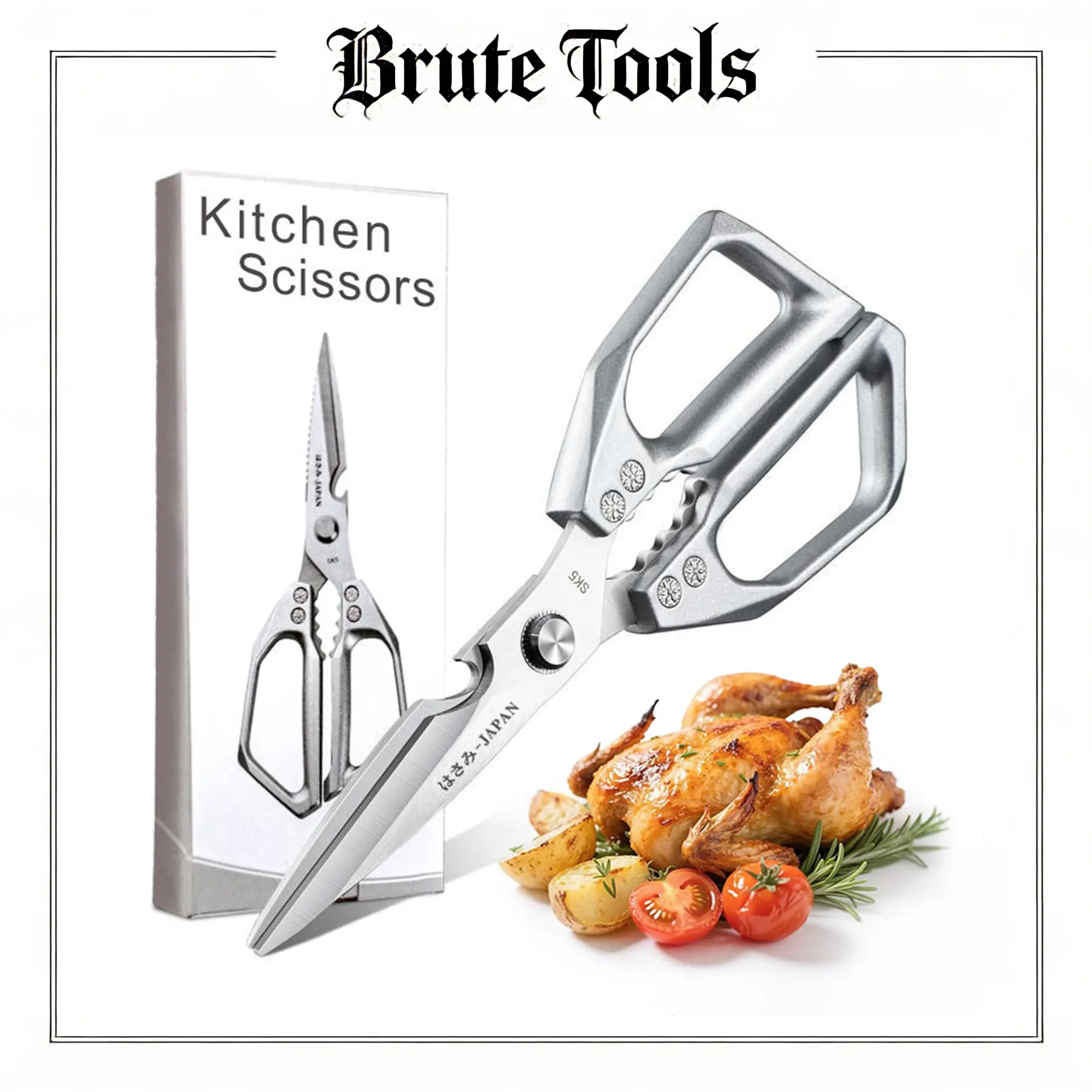 1 Pc Handheld Stainless Steel All-Purpose Kitchen Scissors - Silver Japanese Hand Shears, Dishwasher Safe, Cooking Tool for Precise Cut of Meat/Chicken Bones, Ideal FallFreshness/Christmas Gift Ideas