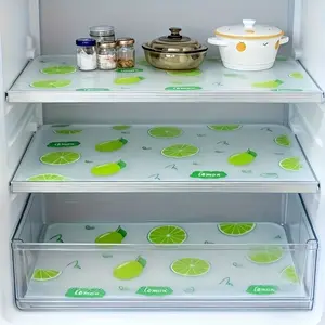4-Piece Waterproof Refrigerator Liner Set, Refrigerators Mat, Moisture-proof, non-slip, washable, reusable, made of EVA material, with a novel lemon pattern, suitable for refrigerator and kitchen decoration, drawer lining