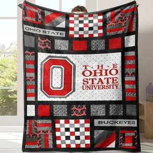 Ohio State University Flannel , 1 Count Lattice Pattern Soft Comfortable Cozy  Throw with Storage Bag, Warm Napping  for Home Office Travel Camping, Flannel Fleece blanket