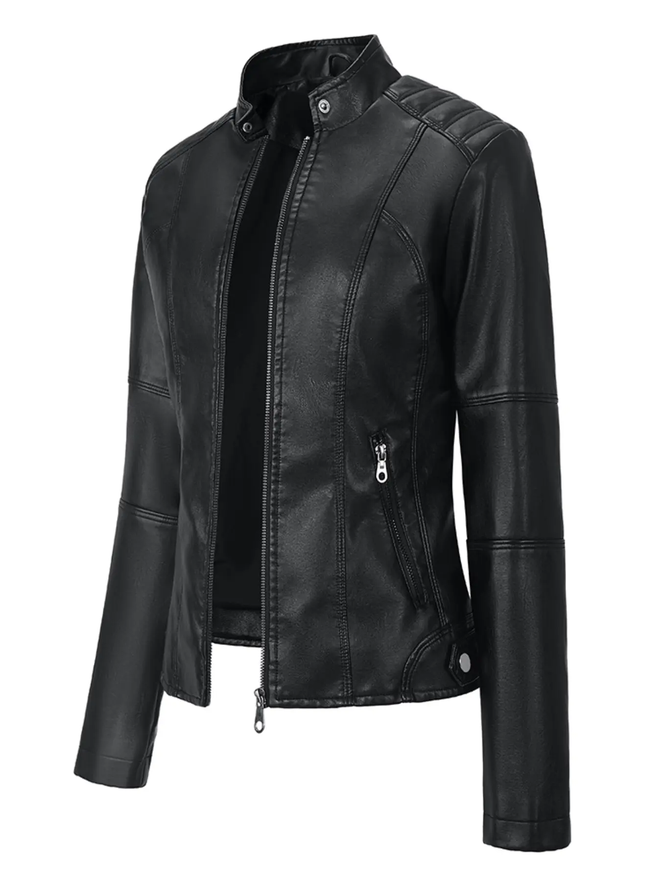 New Women's Jacket Coat, Womenswear Full Zip Long Sleeve Fitted Motorcycle Faux Leather Casual Fashionable Outerwear, Spring Fall Winter, Chic Elegant Casual & Formal, Durable PU Fabric