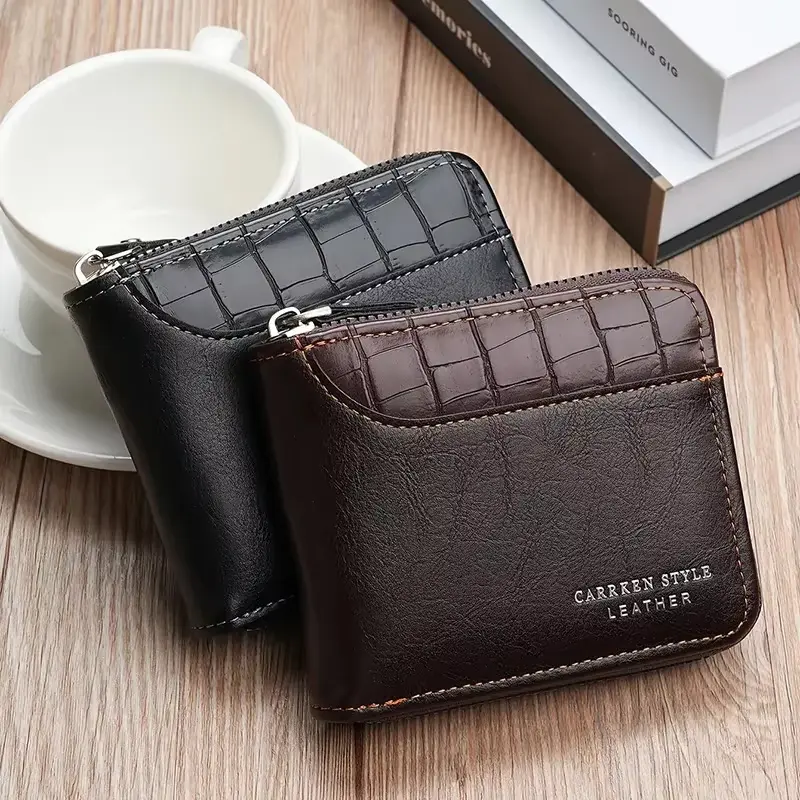 Leather Men’s Wallet Luxury Mens Purse Male Zipper Card Holders with Coin Pocket  Wallets Gifts for Men Money Bag