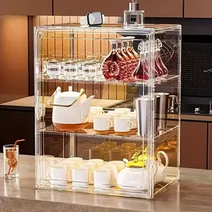 Large-capacity transparent storage cabinet with magnetic closure - a multi-functional desktop storage box, shelf, and cup holder, suitable for storing tea sets, toys, cosmetics, etc. A must-have for home and office.