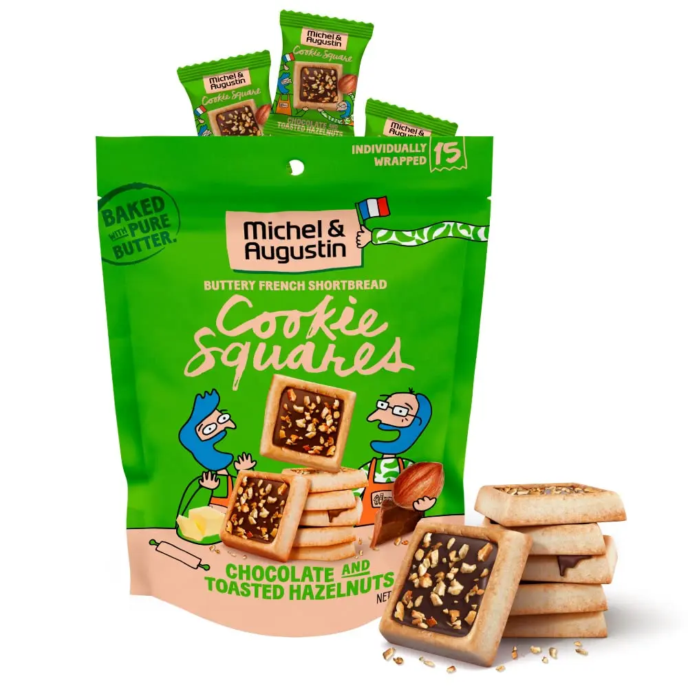 et Augustin Cookies, Individually Wrapped Snacks, Gourmet Milk Chocolate Hazelnut Shortbread, 15 French Butter Cookies
