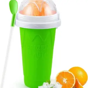 Slushie Maker Cup DIY Magic Squeeze Cups for Juices Milk Ice Cream Double Layer Portable Smoothie Cup with 2 in 1 Straw Spoon Green