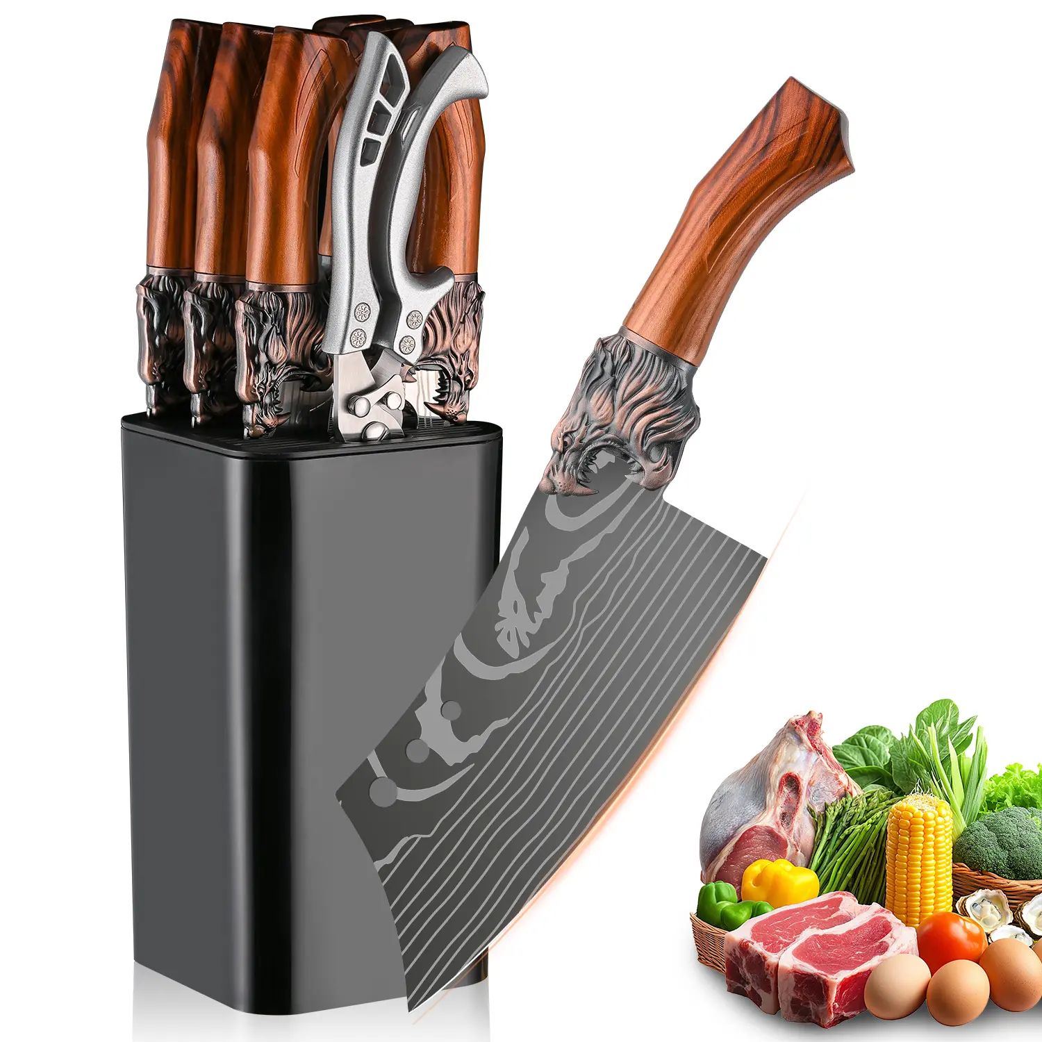 Chef's special 8-piece set - Kitchen knife set, kitchen accessories accessories, gathering barbecue outdoor camping, cutting vegetables, cutting meat boning butcher cattle sheep chicken ducks, multi-functional scissors, holiday gifts, storage knife stand