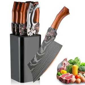 Chef's special 8-piece set - Kitchen knife set, kitchen accessories accessories, gathering barbecue outdoor camping, cutting vegetables, cutting meat boning butcher cattle sheep chicken ducks, multi-functional scissors, holiday gifts, storage knife stand