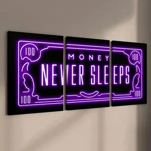 Neon Money Pattern Wooden Framed Canvas Painting, 3 Counts/set Modern Abstract Art Wall Decoration, Artistic Wall Art for Home Living Room Bedroom Office