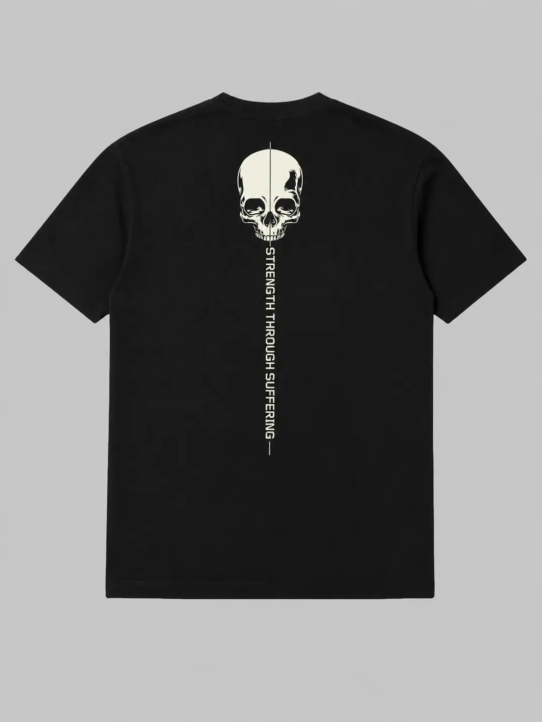 Strength Through Suffering Skull Tactical T-Shirt for Men, Minimalist Military Mindset Graphic Tee, Stoic Warrior Streetwear, Operator Style Apparel, Veteran Gift Idea, Dark Motivational Gym Shirt