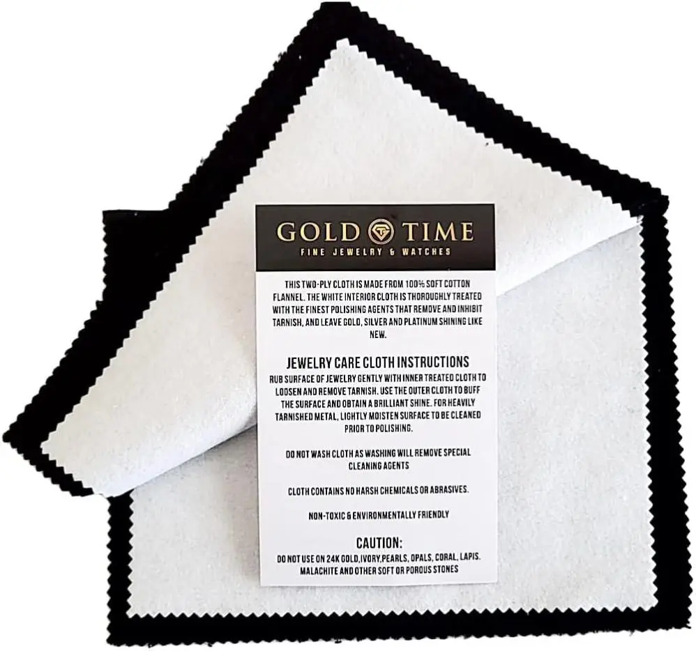 Gold Time Premium Jewelry Cleaning Cloth - Natural Cotton, Non-Toxic, On-the-Go, Individually Wrapped Flannel with 2-Step Cleaning & Polishing System, Dual-Layer Design, Durable for Gold, Silver, Platinum, Absorbent, Washable Microfiber Towel, Cleaning Su