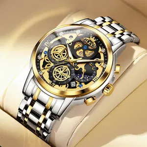 Men's Chronograph Luxury Diamond Dress Business Analog Quartz Stainless Steel Waterproof Luminous