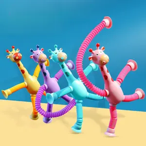 Suction Cup Giraffe Robot Telescopic Toy, Multifunctional Light-Up Extendable Tube, Children's Cartoon Creative Educational Toy