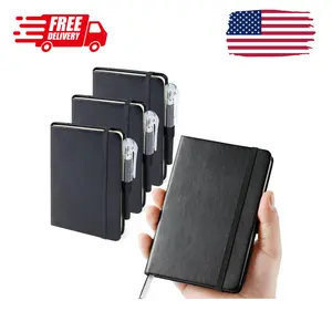 (3 Pack) Pocket Notebook Small Journal with Pen, 3.7" x 5.7" Black Leather