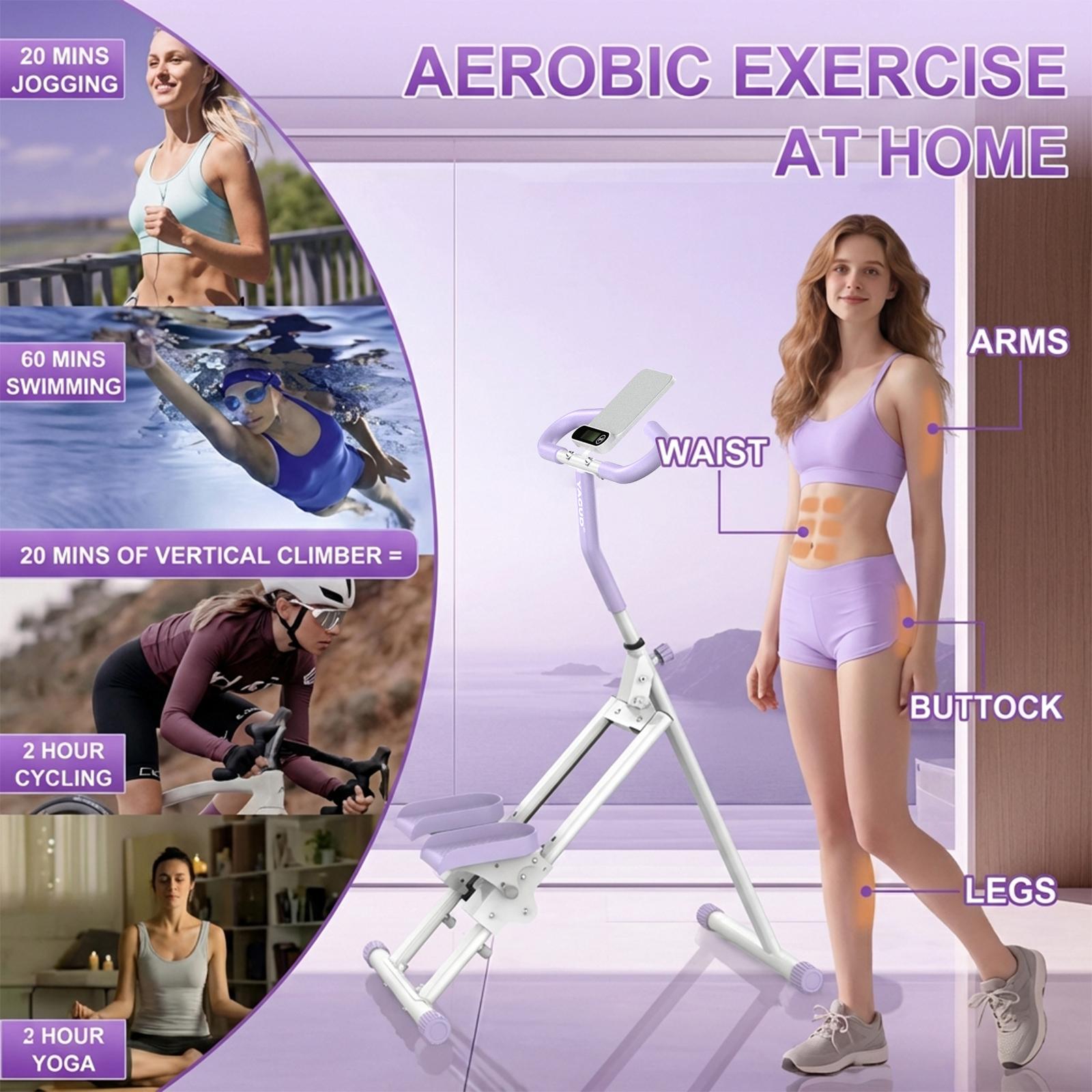 Yagud Stair Stepper for Home Gym Exercise, New Version Stairmaster ,Compact Folding Stair Climber with Extended Step Range, Adjustable Handlebar/Pedal, Purple